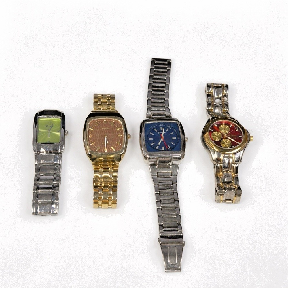 Lot of 4 Geneva Quartz Watches – Mixed Styles – Leather & Metal Bands NOT TESTED
